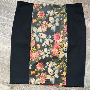 MINKPINK Floral Leather Panel Black Pencil Skirt